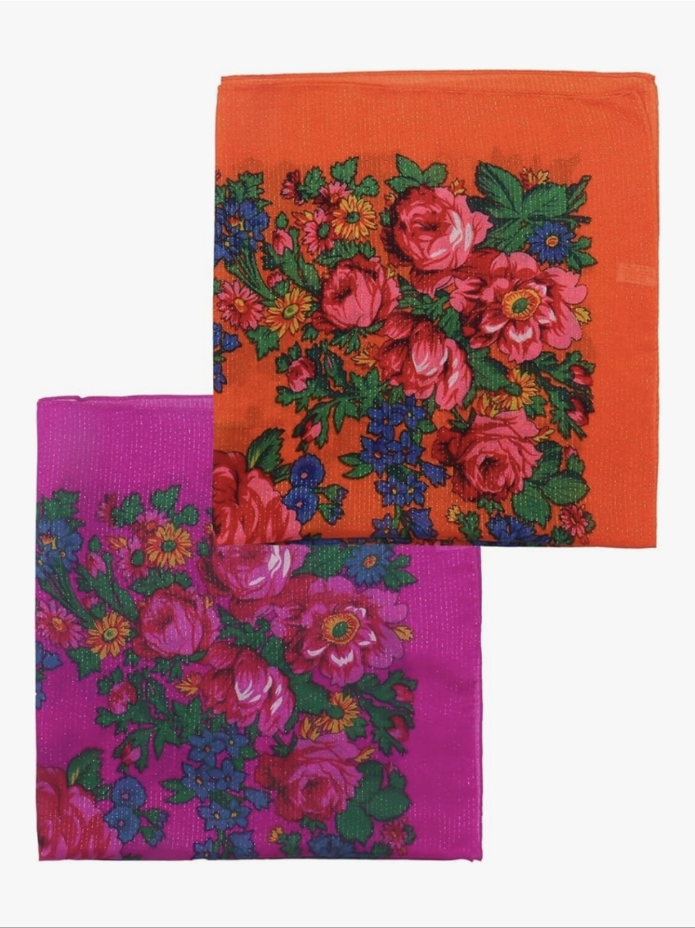 2 Pk Floral Print Scarf 30x30 Inch